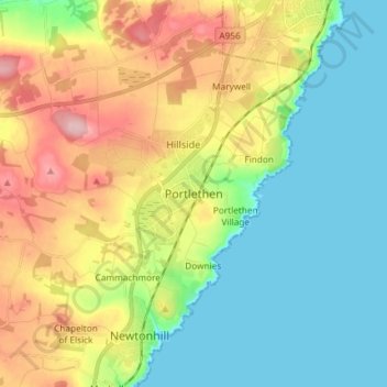 Topografische Karte Portlethen, Höhe, Relief