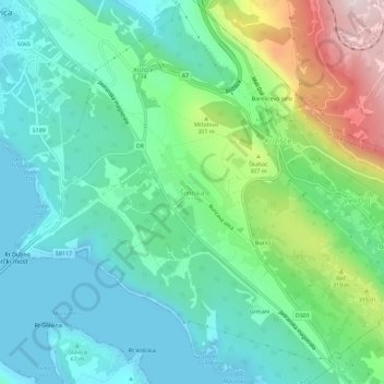 Topografische Karte Šmrika, Höhe, Relief