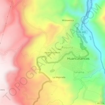 Topografische Karte Huanca Sancos, Höhe, Relief
