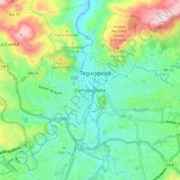 Topografische Karte Comayagüela, Höhe, Relief