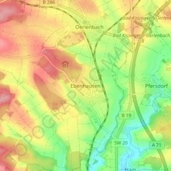 Topografische Karte Ebenhausen, Höhe, Relief