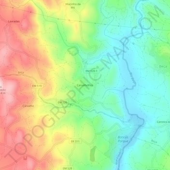 Topografische Karte Carvalhelhos, Höhe, Relief
