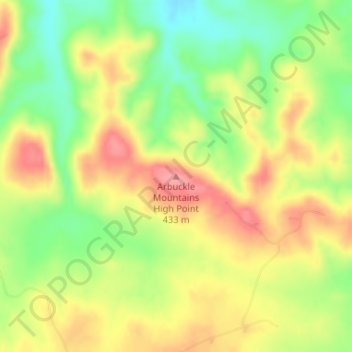 Topografische Karte Arbuckle Mountains High Point, Höhe, Relief