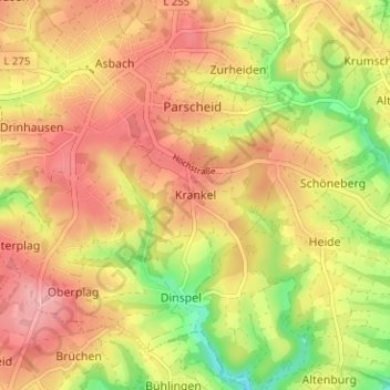 Topografische Karte Krankel, Höhe, Relief