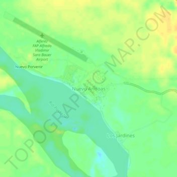 Topografische Karte Nuevo Andoas, Höhe, Relief