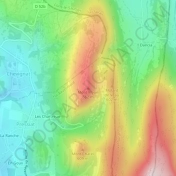 Topografische Karte Mont Myon, Höhe, Relief