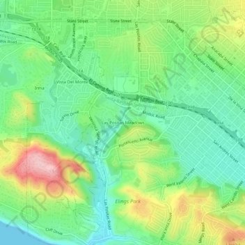Topografische Karte Las Positas Meadows, Höhe, Relief