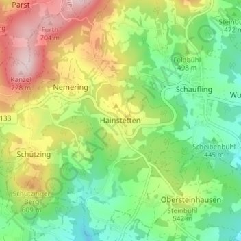 Topografische Karte Hainstetten, Höhe, Relief