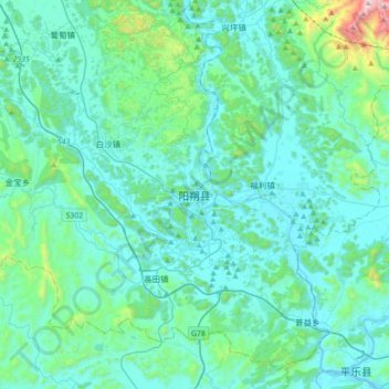 Topografische Karte Yangshuo, Höhe, Relief