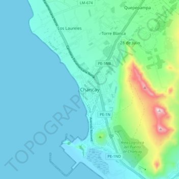 Topografische Karte Chancay, Höhe, Relief