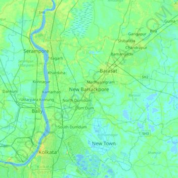 Topografische Karte New Barrackpore, Höhe, Relief