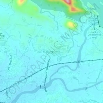 Topografische Karte Malampuzha, Höhe, Relief