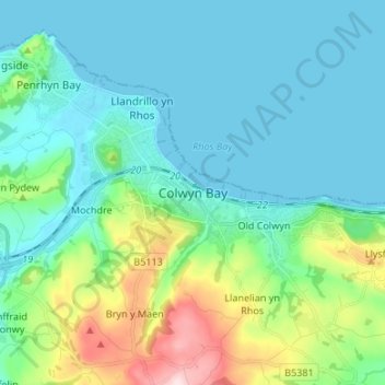 Topografische Karte Colwyn Bay, Höhe, Relief