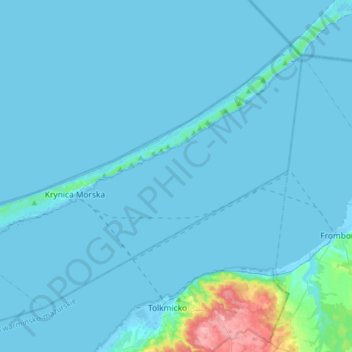 Topografische Karte Krynica Morska, Höhe, Relief