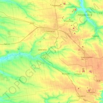 Topografische Karte Покровська міська громада, Höhe, Relief