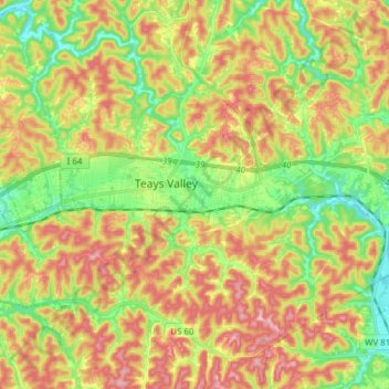 Topografische Karte Teays Valley, Höhe, Relief