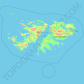 Topografische Karte Falklandinseln, Höhe, Relief