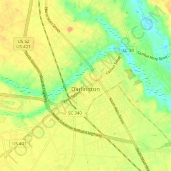 Topografische Karte Darlington, Höhe, Relief