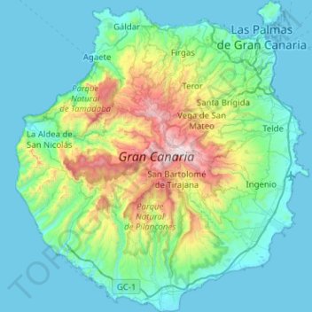 Topografische Karte Gran Canaria, Höhe, Relief