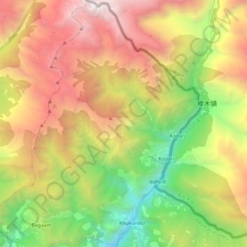 Topografische Karte Tatopani, Höhe, Relief