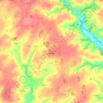 Topografische Karte Crédin, Höhe, Relief