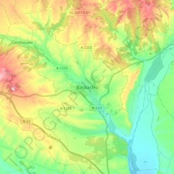 Topografische Karte Barbastro, Höhe, Relief