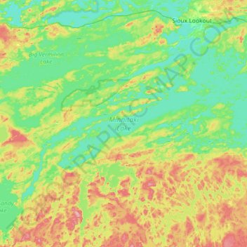 Topografische Karte Minnitaki Lake, Höhe, Relief