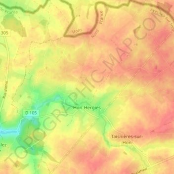 Topografische Karte Hon-Hergies, Höhe, Relief