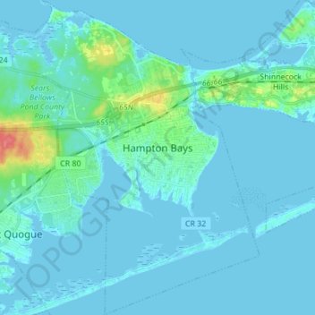Topografische Karte Hampton Bays, Höhe, Relief