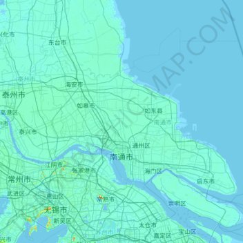 Topografische Karte Nantong, Höhe, Relief