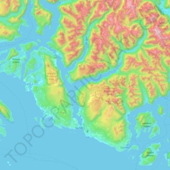 Topografische Karte Area B (Halfmoon Bay), Höhe, Relief