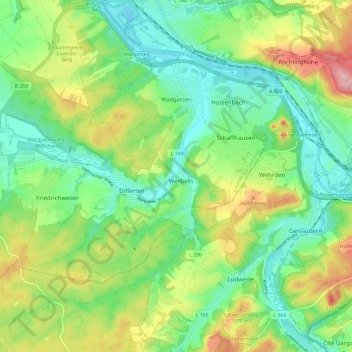 Topografische Karte Wadgassen, Höhe, Relief