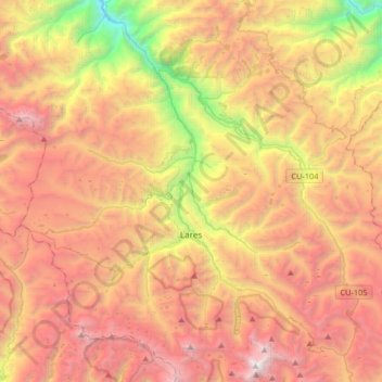 Topografische Karte Lares, Höhe, Relief