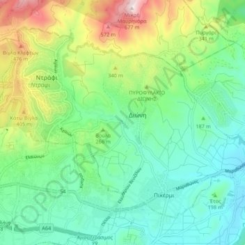 Topografische Karte Pikermi Municipal Unit, Höhe, Relief
