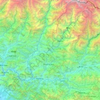 Topografische Karte Dhading, Höhe, Relief
