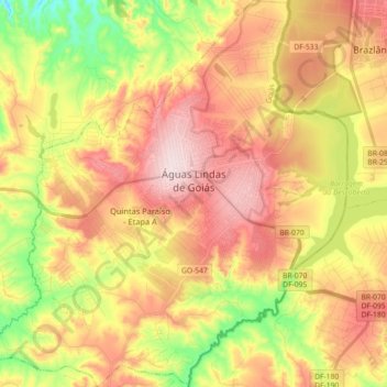 Topografische Karte Águas Lindas de Goiás, Höhe, Relief