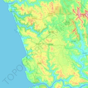 Topografische Karte Dapoli, Höhe, Relief