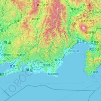 Topografische Karte Präfektur Shizuoka, Höhe, Relief