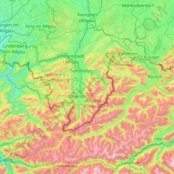 Topografische Karte Allgäuer Alpen, Höhe, Relief