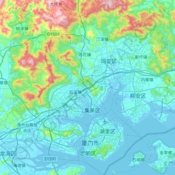 Topografische Karte Xiamen, Höhe, Relief