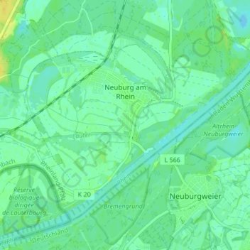 Topografische Karte Neuburg am Rhein, Höhe, Relief