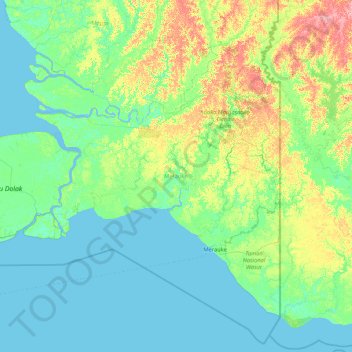 Topografische Karte Merauke, Höhe, Relief