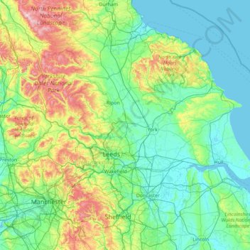 Topografische Karte Yorkshire, Höhe, Relief