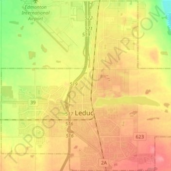 Topografische Karte City of Leduc, Höhe, Relief