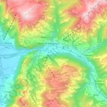 Topografische Karte Grüsch, Höhe, Relief
