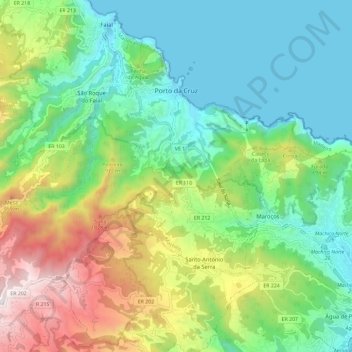 Topografische Karte Porto da Cruz, Höhe, Relief