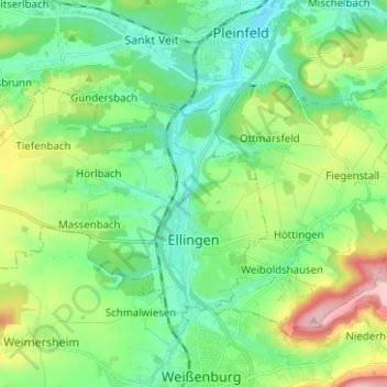 Topografische Karte Ellingen, Höhe, Relief