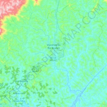 Topografische Karte Visconde do Rio Branco, Höhe, Relief