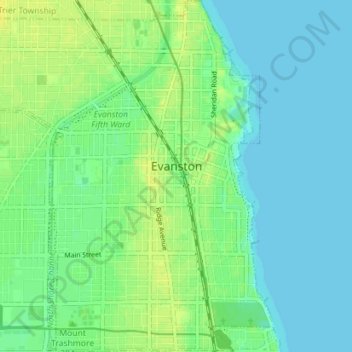 Topografische Karte Evanston, Höhe, Relief