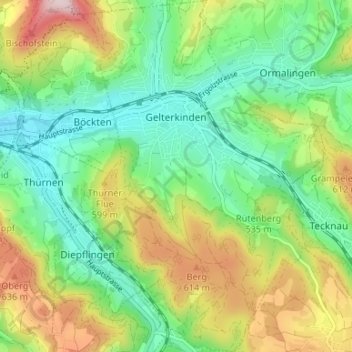 Topografische Karte Gelterkinden, Höhe, Relief